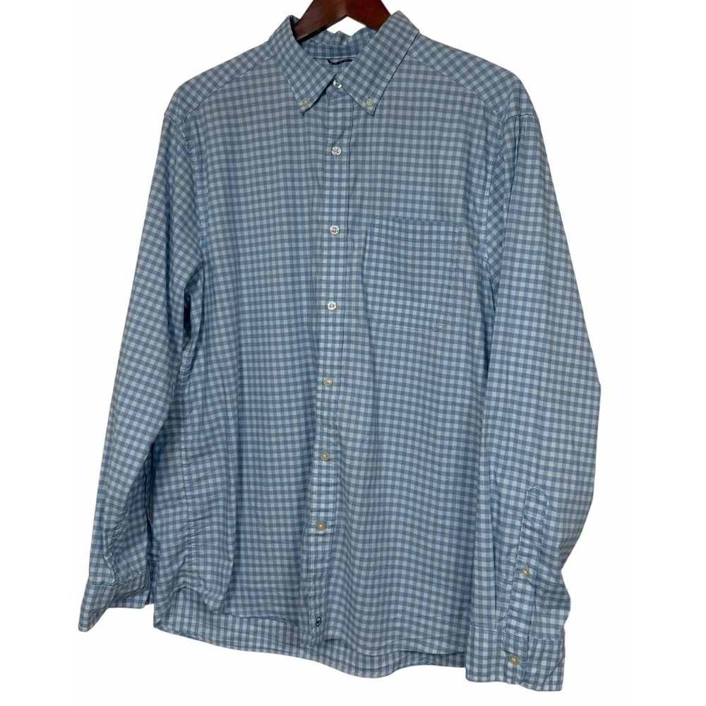 Vineyard Vines OTG Performance Shirt Mens L Blue Gingham Check Brrr Stretch